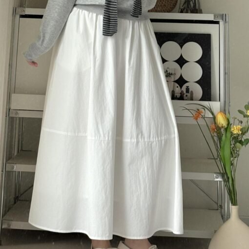 Vapetix S-XL  Women's Spring and Summer High-Waist Medium-Length Blue Tied-Waist Skirt with A-Line White Dress - Afbeelding 3