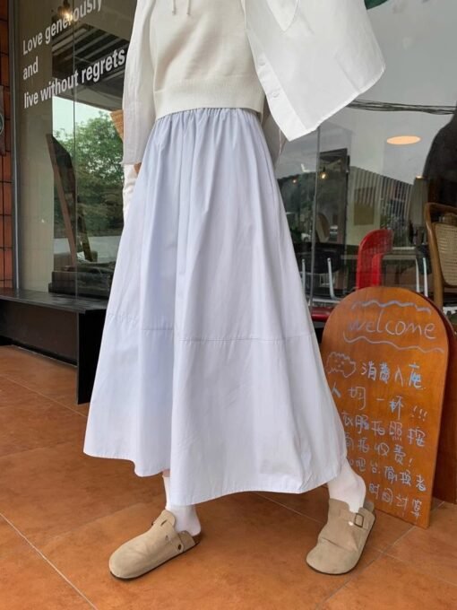 Vapetix S-XL  Women's Spring and Summer High-Waist Medium-Length Blue Tied-Waist Skirt with A-Line White Dress - Afbeelding 8