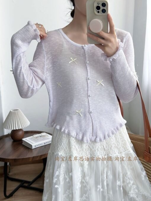 Vapetix One size fits all-One size fits all  Tmall Quality 2025 Summer New Short Knit Cardigan Women's Thin V-neck Sunscreen Top Trendy - Obrázek 2