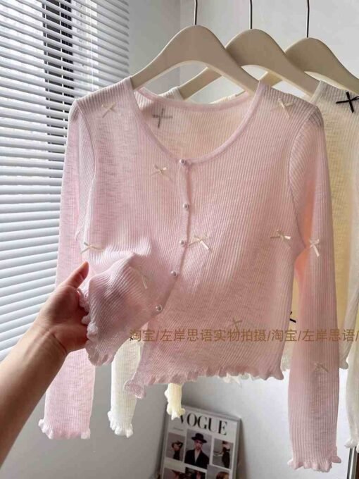 Vapetix One size fits all-One size fits all  Tmall Quality 2025 Summer New Short Knit Cardigan Women's Thin V-neck Sunscreen Top Trendy - Obrázek 3