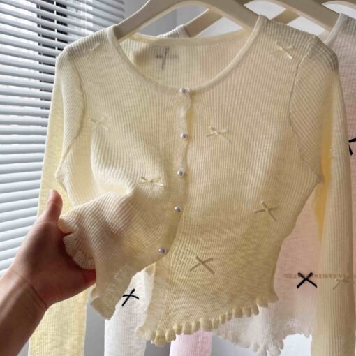 Vapetix One size fits all-One size fits all  Tmall Quality 2025 Summer New Short Knit Cardigan Women's Thin V-neck Sunscreen Top Trendy - Obrázek 5