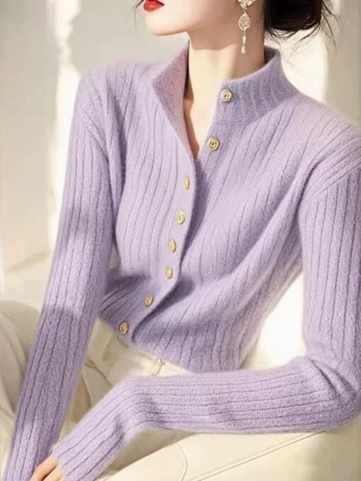 Vapetix S-L  Red stand collar new year's new year's shirt sweater knitted cardigan women's new year's coat 2025 – Bild 7