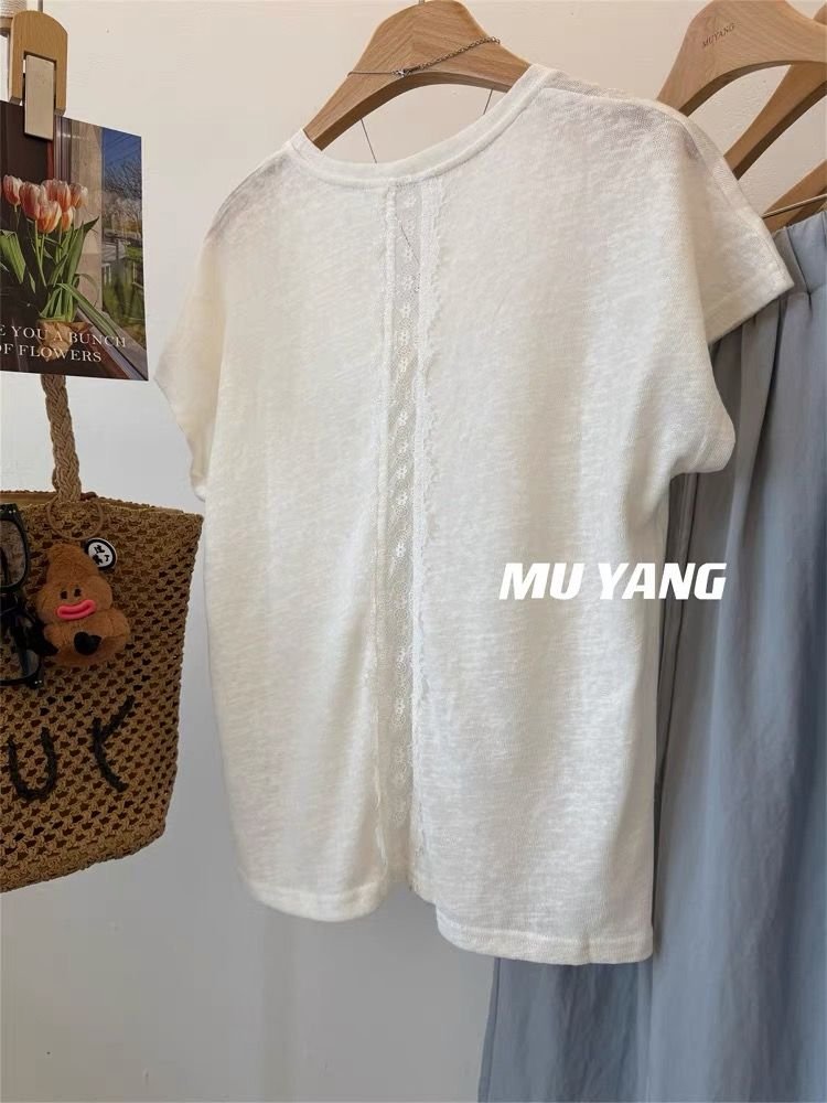 Vapetix M-4XL Women's Loose Short-Sleeve T-Shirt with Lace V-Neck, 300 Pounds Special Code Back - 图片 2