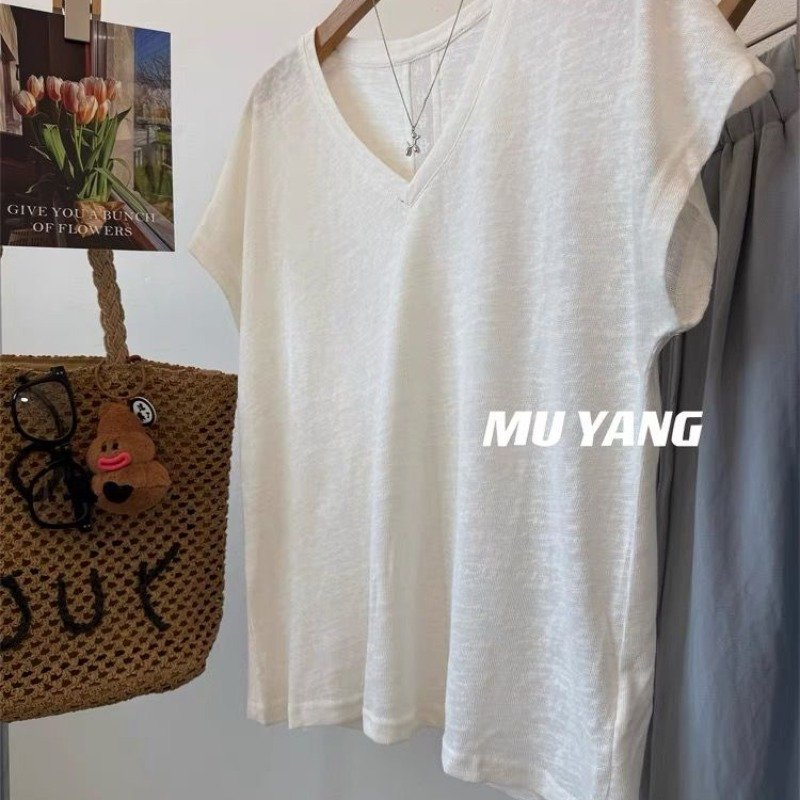 Vapetix M-4XL Women's Loose Short-Sleeve T-Shirt with Lace V-Neck, 300 Pounds Special Code Back - 图片 5