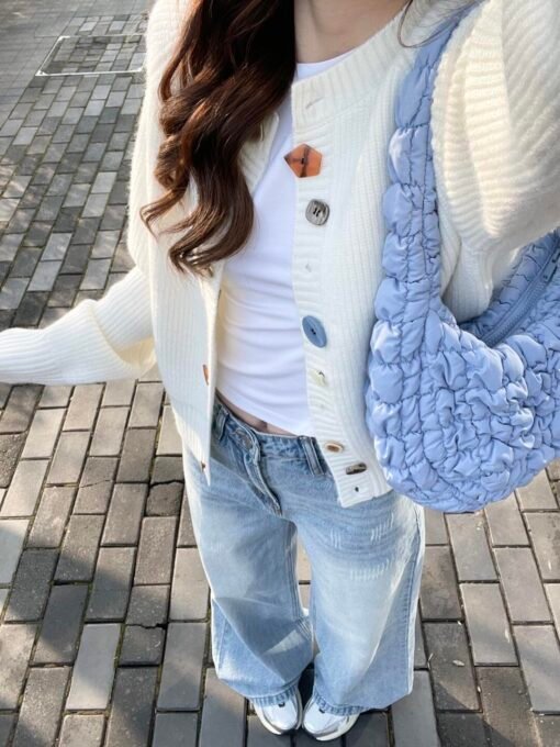 Vapetix S-L  Sweet White Single Breasted Sweater Cardigan Women's 2025 Spring New Korean Loose Knitted Jacket – Bild 6