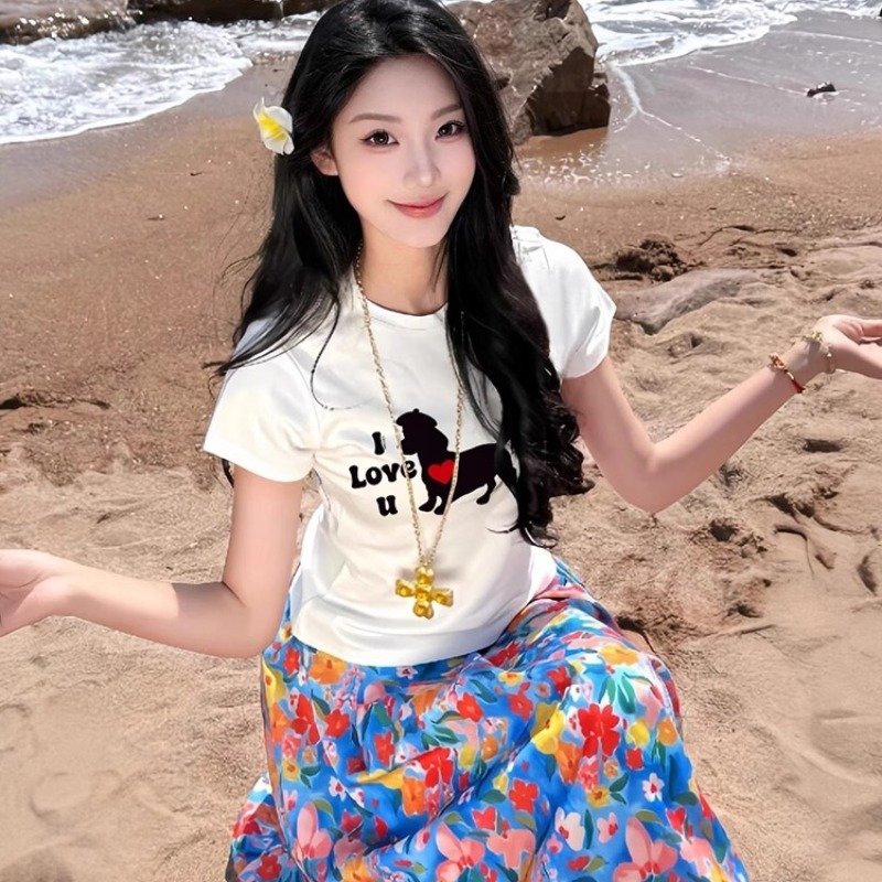 Vapetix S-2XL Official image 40 pieces pure cotton 220g 92% cotton 8% spandex women's printed regular shoulder sh – Bild 2