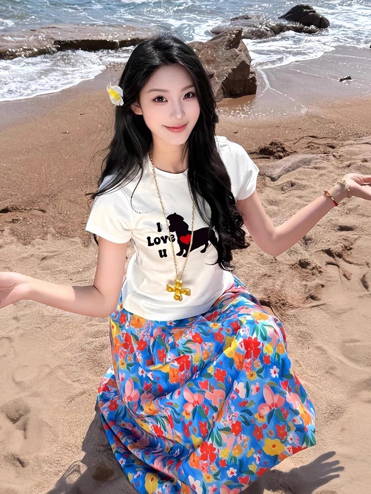 Vapetix S-2XL Official image 40 pieces pure cotton 220g 92% cotton 8% spandex women's printed regular shoulder sh – Bild 8