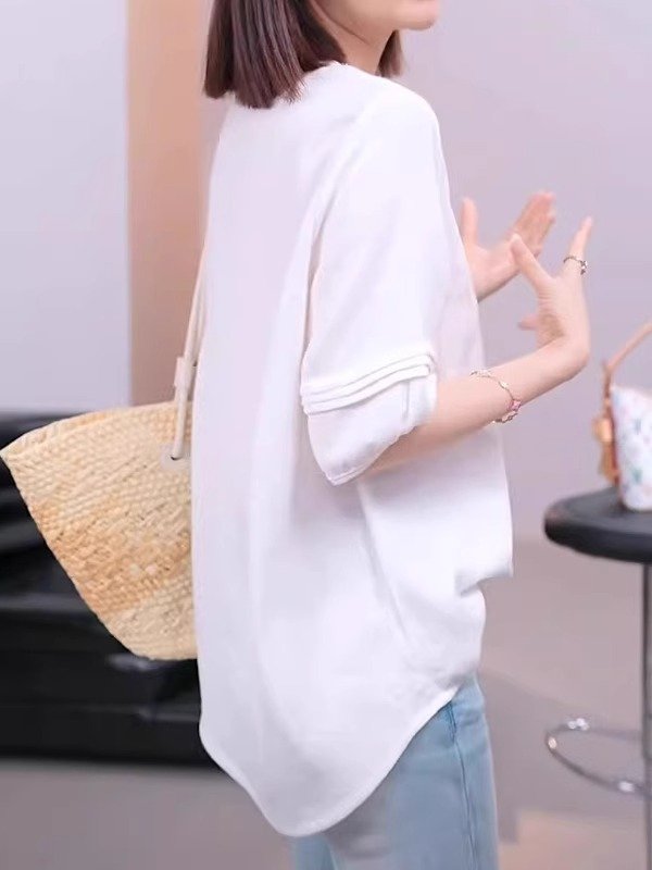 Vapetix M-4XL Women's Summer 2025 New Oversized V-Neck T-Shirt for Plus Size, Slimming Loose Fit, Muscle-Hiding, - 图片 4