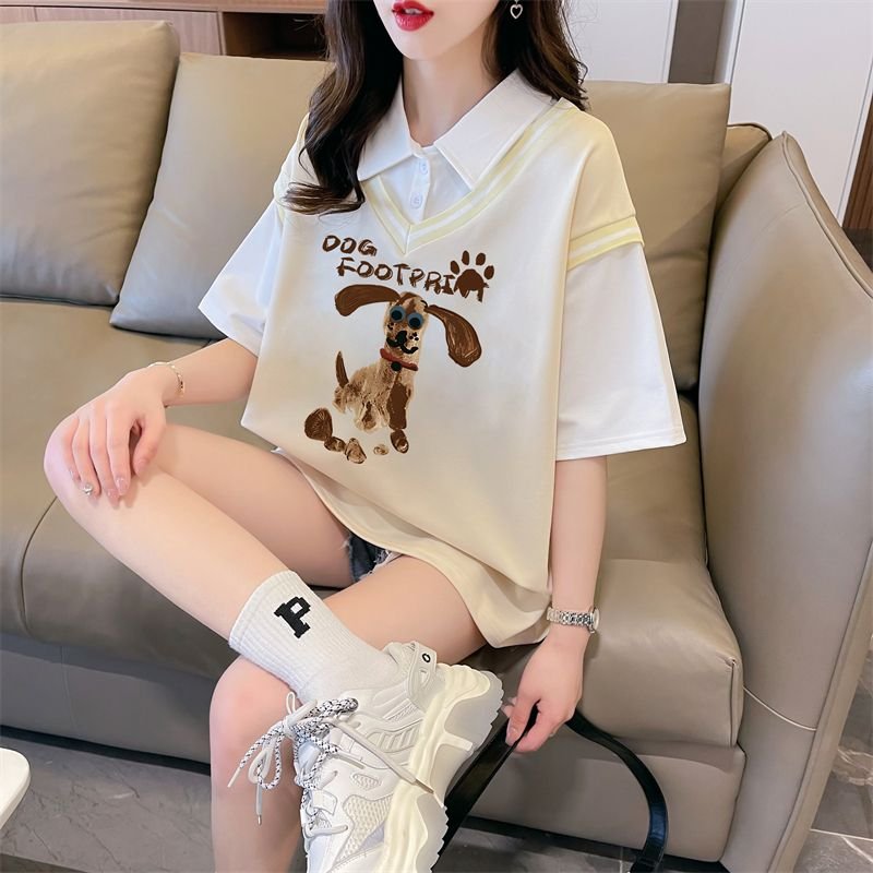 Vapetix M-2XL Women's Summer New Loose-Fitting Short-Sleeve T-Shirt with Pinstripe and Fake Two-Piece Design, Exc – Bild 5