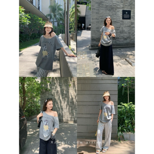Vapetix Free Size-Free Size  Xzichic Trendy! Women's High-End Shoulder-Strap Short-Sleeve T-Shirt with Sausage Dog Print - 2025 - Afbeelding 3