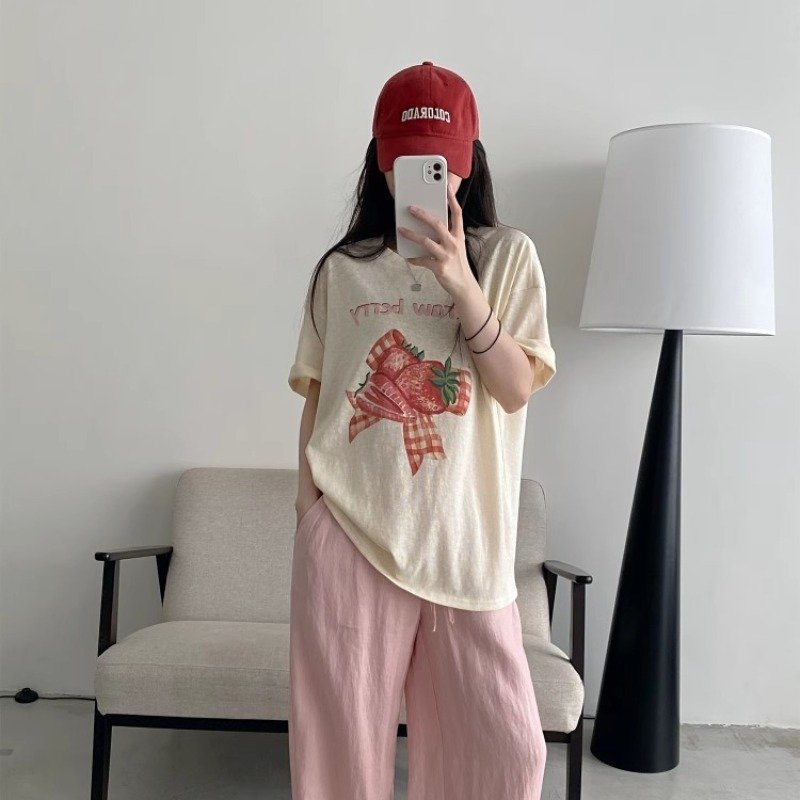 Vapetix S-3XL Official Image: 21-pieces Pure Cotton 210g 100% Cotton Versatile Japanese Strawberry Print Short-Sl – Bild 5