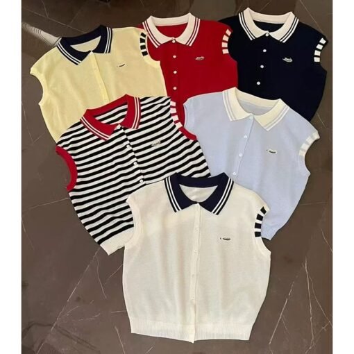 Vapetix One size fits all-One size fits all  2025 Summer Lapel Collar Korean Style Ice Silk Small-sleeved Knitted Cardigan Women's Trendy Short - Afbeelding 9