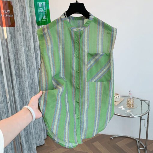 Vapetix M-2XL  Women's 2025 New Loose and Lightweight Striped Sleeveless Shirt, Exquisite and Trendy Short Top - Imagen 2