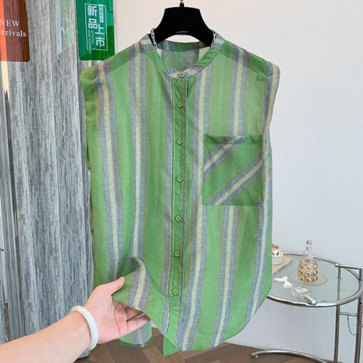 Vapetix M-2XL  Women's 2025 New Loose and Lightweight Striped Sleeveless Shirt, Exquisite and Trendy Short Top - Imagen 3