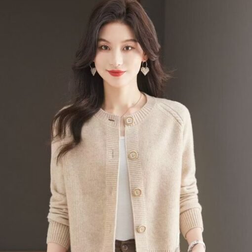 Vapetix S-L  Wool Sweater Women's 2025 Spring and Autumn New Solid Color High Waist Short Knitted Cardigan Outer - Obrázek 3