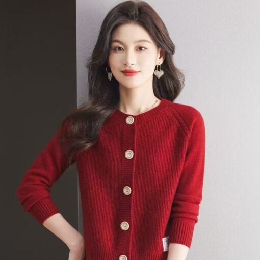 Vapetix S-L  Wool Sweater Women's 2025 Spring and Autumn New Solid Color High Waist Short Knitted Cardigan Outer - Obrázek 4