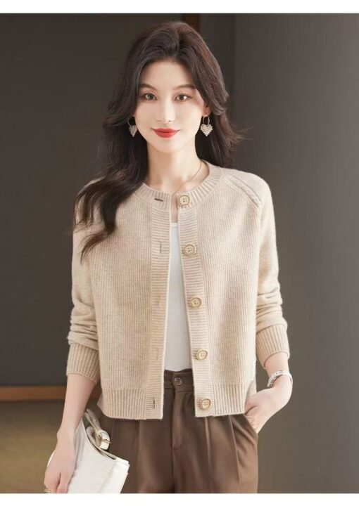 Vapetix S-L  Wool Sweater Women's 2025 Spring and Autumn New Solid Color High Waist Short Knitted Cardigan Outer - Obrázek 7