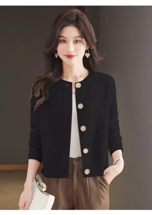Vapetix S-L  Wool Sweater Women's 2025 Spring and Autumn New Solid Color High Waist Short Knitted Cardigan Outer - Obrázek 8