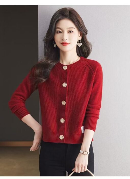 Vapetix S-L  Wool Sweater Women's 2025 Spring and Autumn New Solid Color High Waist Short Knitted Cardigan Outer - Obrázek 9
