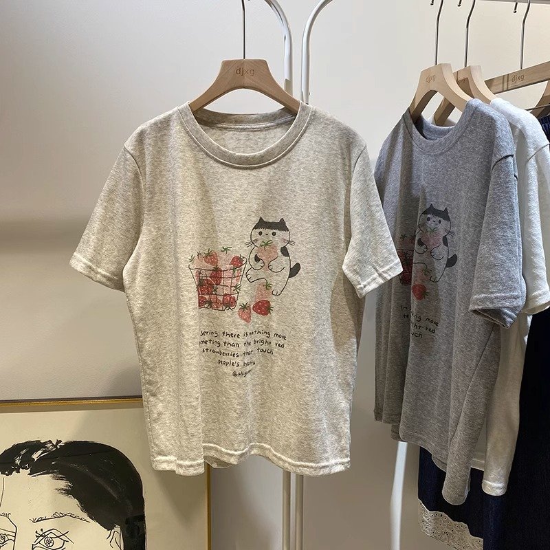 Vapetix S-3XL Official Image 21-ply Pure Cotton 210g 100% Cotton Short Sleeve T-shirt for Women Printed Cartoon C - 图片 3