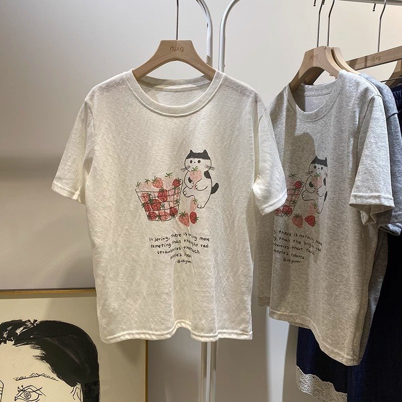 Vapetix S-3XL Official Image 21-ply Pure Cotton 210g 100% Cotton Short Sleeve T-shirt for Women Printed Cartoon C - 图片 8