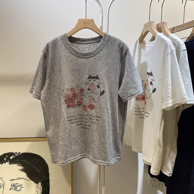 Vapetix S-3XL Official Image 21-ply Pure Cotton 210g 100% Cotton Short Sleeve T-shirt for Women Printed Cartoon C - 图片 9