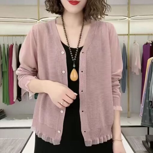 Vapetix S-L  Fashion Solid Color Thin Ice Silk Air-conditioning Shirt Women's 2025 Summer New Loose Casual Age-r - Obrázek 2