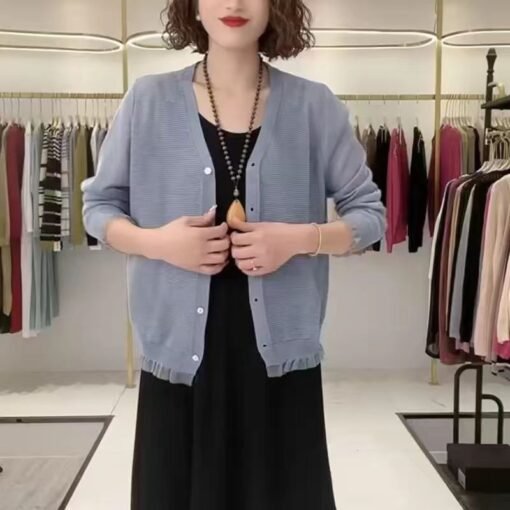 Vapetix S-L  Fashion Solid Color Thin Ice Silk Air-conditioning Shirt Women's 2025 Summer New Loose Casual Age-r - Obrázek 3