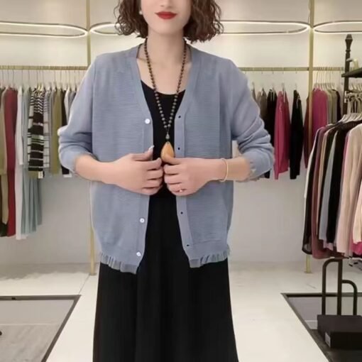 Vapetix S-L  Fashion Solid Color Thin Ice Silk Air-conditioning Shirt Women's 2025 Summer New Loose Casual Age-r - Obrázek 6