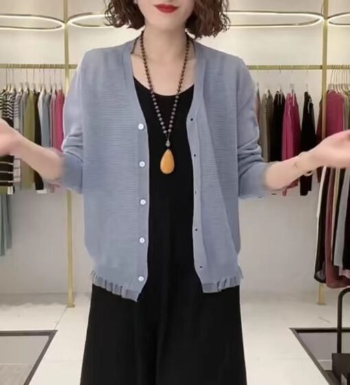 Vapetix S-L  Fashion Solid Color Thin Ice Silk Air-conditioning Shirt Women's 2025 Summer New Loose Casual Age-r - Obrázek 7
