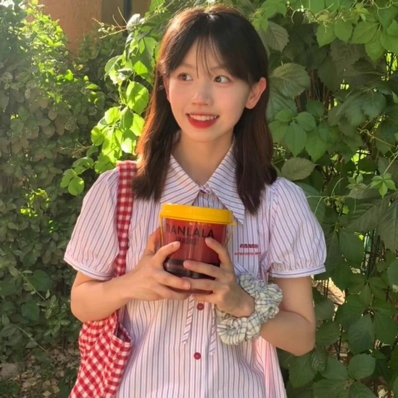 Vapetix S-2XL Women's Summer New College Style Striped Short Sleeve Shirt with Bowknot and Bubbling Sleeve, Uncom - 图片 7