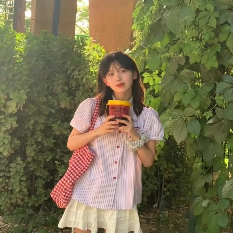 Vapetix S-2XL Women's Summer New College Style Striped Short Sleeve Shirt with Bowknot and Bubbling Sleeve, Uncom - 图片 9