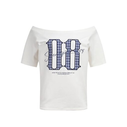 Vapetix S-XL  220g 92% Cotton 8% Spandex American Girl Shoulder Letter Print Short-Sleeve T-Shirt for Women - Afbeelding 5