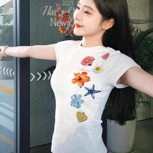 Vapetix S-2XL  40 pieces of pure cotton 220g women's printed short-sleeve T-shirts with 92% cotton and 8% spandex - Afbeelding 4
