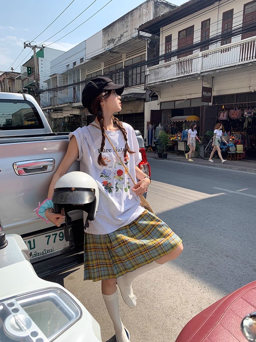 Vapetix S-3XL 2025 Summer 21 Piece 100% Cotton 210g Plant Flower Print Short-Sleeve T-Shirt for Women – Bild 2