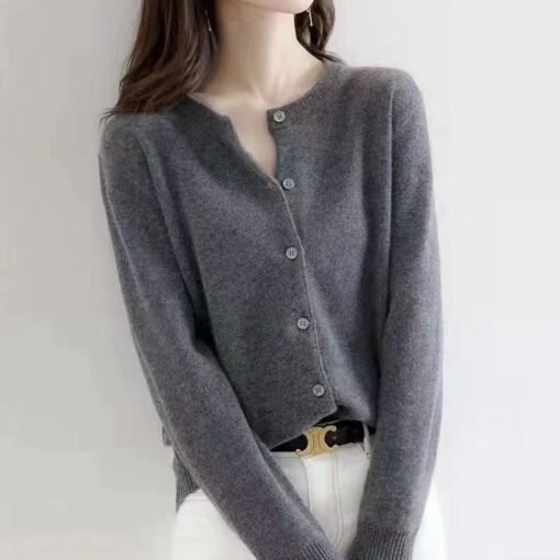 Vapetix S-L  Spring and Autumn New Round Neck Women's Cardigan All-match Western Style Loose Slim Thin Sweater S – Bild 6