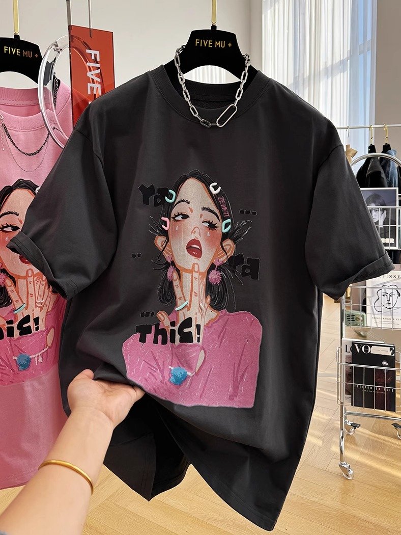 Vapetix S-3XL 21 pure cotton 210g 100% cotton lazy loose cartoon print short-sleeved T-shirt for women - 图片 8