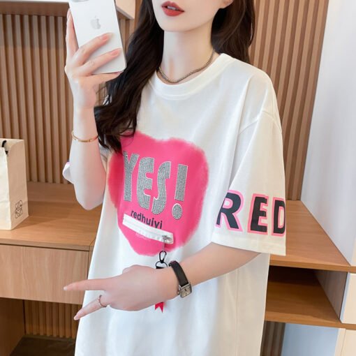 Vapetix M-4XL  Shoots 230g trendy brand cotton, large size 300 pounds printed + rhinestones short sleeve long slee - Imagen 2