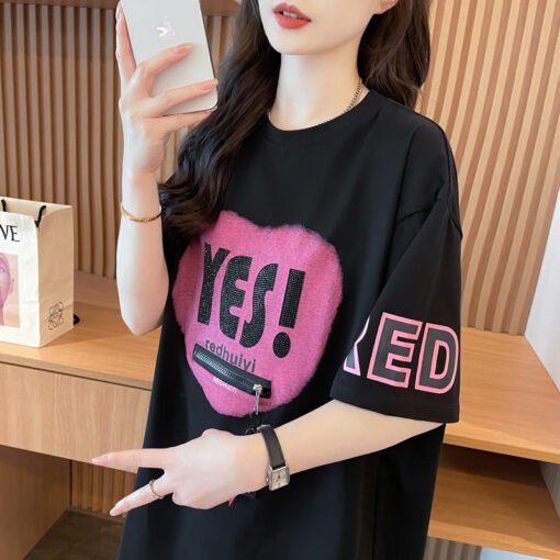 Vapetix M-4XL  Shoots 230g trendy brand cotton, large size 300 pounds printed + rhinestones short sleeve long slee - Imagen 5