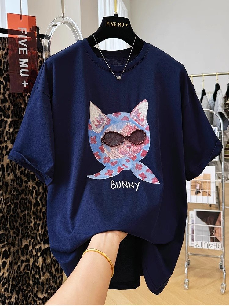 Vapetix S-3XL Summer 2025 Women's Loose and Casual Cartoon Print Short Sleeve T-Shirt 100% Cotton 210g