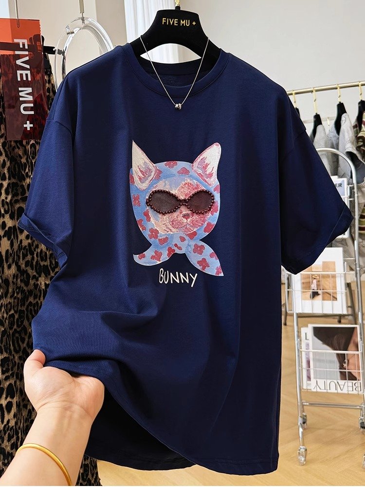 Vapetix S-3XL Summer 2025 Women's Loose and Casual Cartoon Print Short Sleeve T-Shirt 100% Cotton 210g - 图片 3