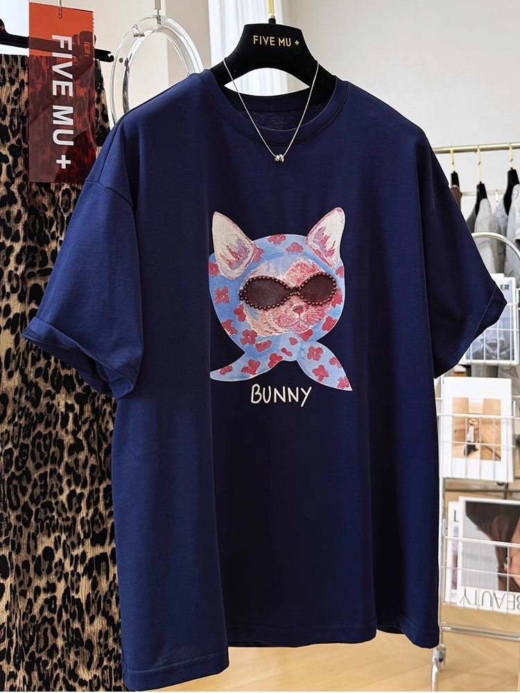 Vapetix S-3XL Summer 2025 Women's Loose and Casual Cartoon Print Short Sleeve T-Shirt 100% Cotton 210g - 图片 4