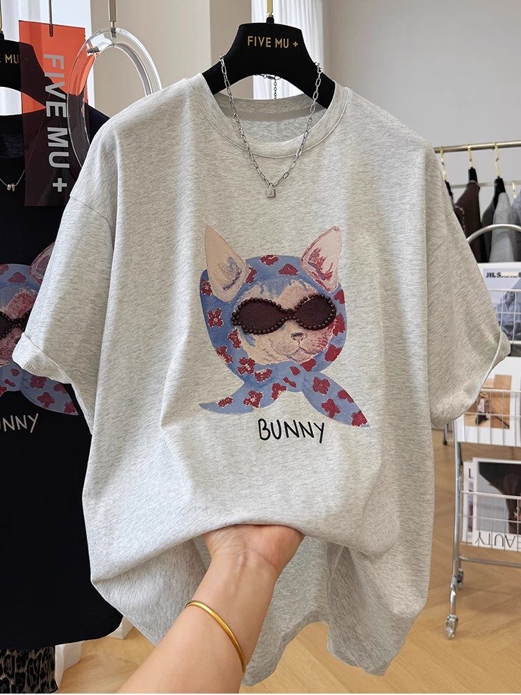 Vapetix S-3XL Summer 2025 Women's Loose and Casual Cartoon Print Short Sleeve T-Shirt 100% Cotton 210g - 图片 9