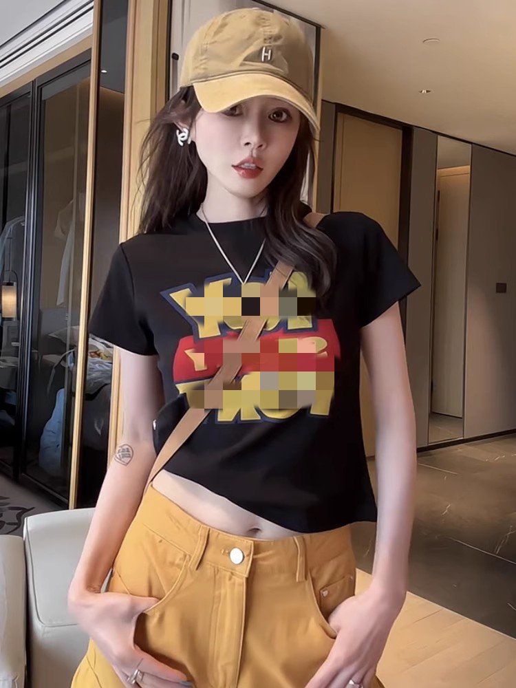 Vapetix S-2XL 40 pure cotton 220g 92% cotton 8% spandex women's printed regular shoulder short-sleeved T-shirt - 图片 2