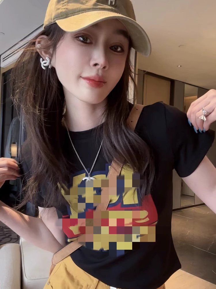 Vapetix S-2XL 40 pure cotton 220g 92% cotton 8% spandex women's printed regular shoulder short-sleeved T-shirt - 图片 3