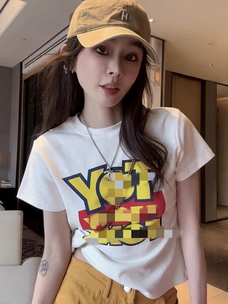 Vapetix S-2XL 40 pure cotton 220g 92% cotton 8% spandex women's printed regular shoulder short-sleeved T-shirt - 图片 6