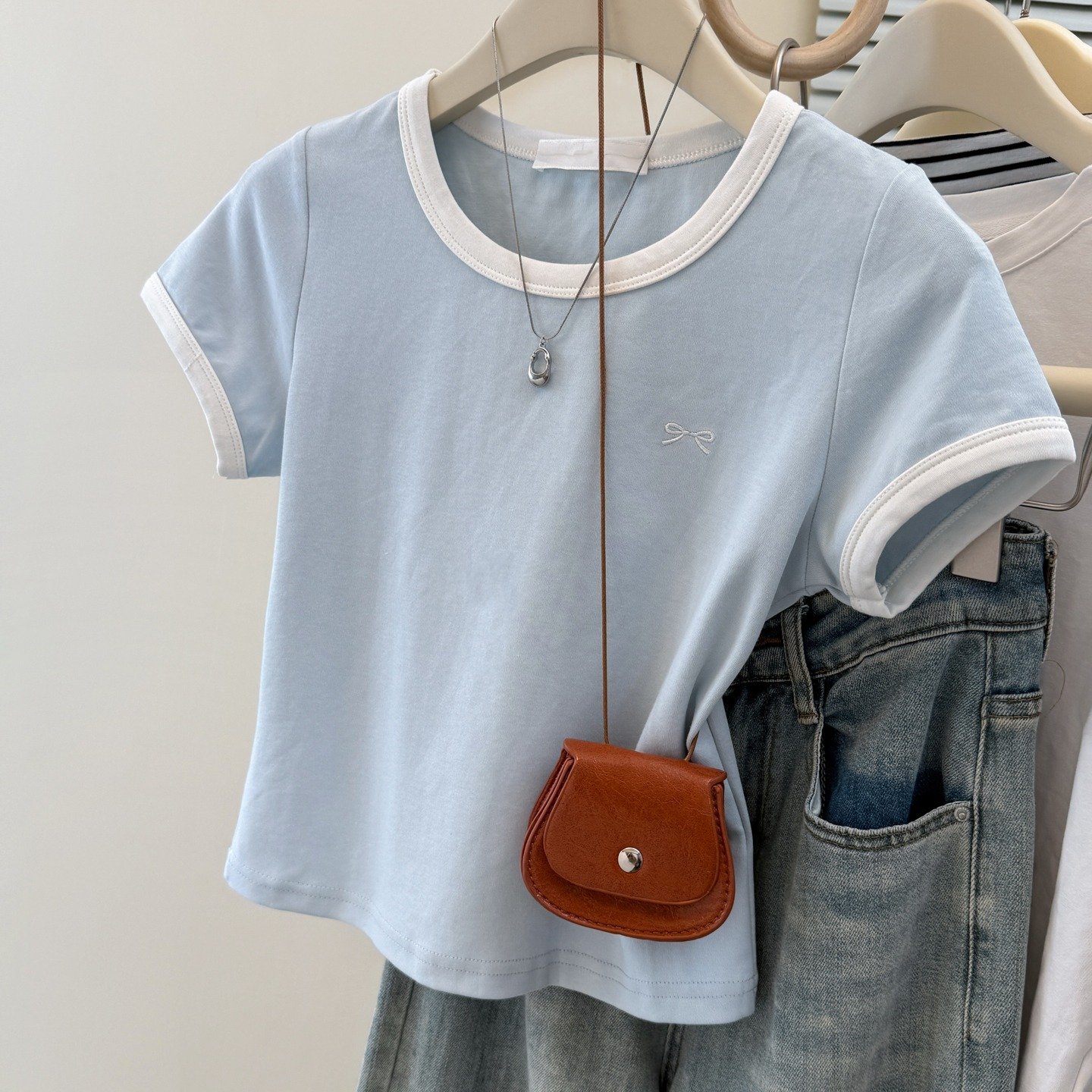 Vapetix S-XL Real shot pure cotton ribbed summer short-sleeved T-shirt women embroidered slimming Korean version