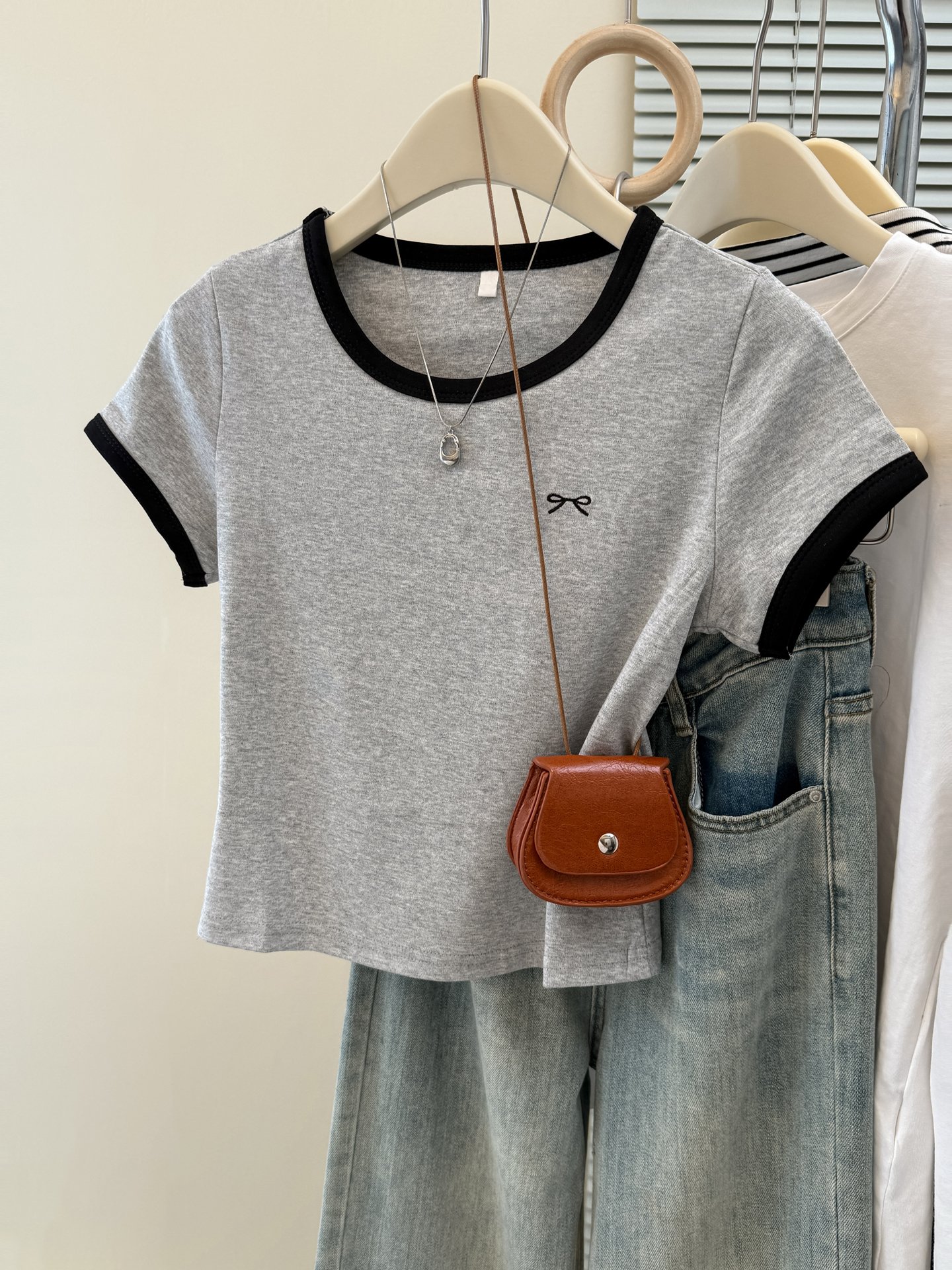 Vapetix S-XL Real shot pure cotton ribbed summer short-sleeved T-shirt women embroidered slimming Korean version - 图片 9