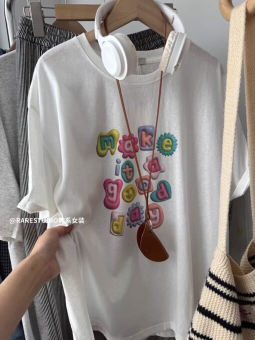 Vapetix S-3XL  Korean Foreign Trade 21 Cotton - 210g 100% Cotton Summer Casual Loose Cartoon Print Short Sleeve T- - Obrázek 4