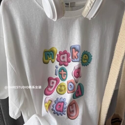 Vapetix S-3XL  Korean Foreign Trade 21 Cotton - 210g 100% Cotton Summer Casual Loose Cartoon Print Short Sleeve T- - Obrázek 5